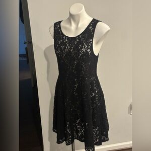 Free People Black Floral Lace Mini (Not Lined) Dress